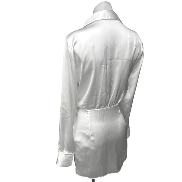 Zara White Silk Satin Long Sleeve Faux Wrap Collared Blouson Mini Dress Size XS - Picture 2 of 5